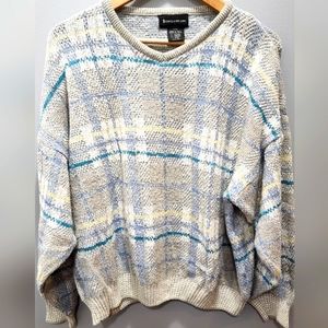 VTG Conte di Milano Knit Pullover Sweater Plaid Grey Men's Size Large Knitted